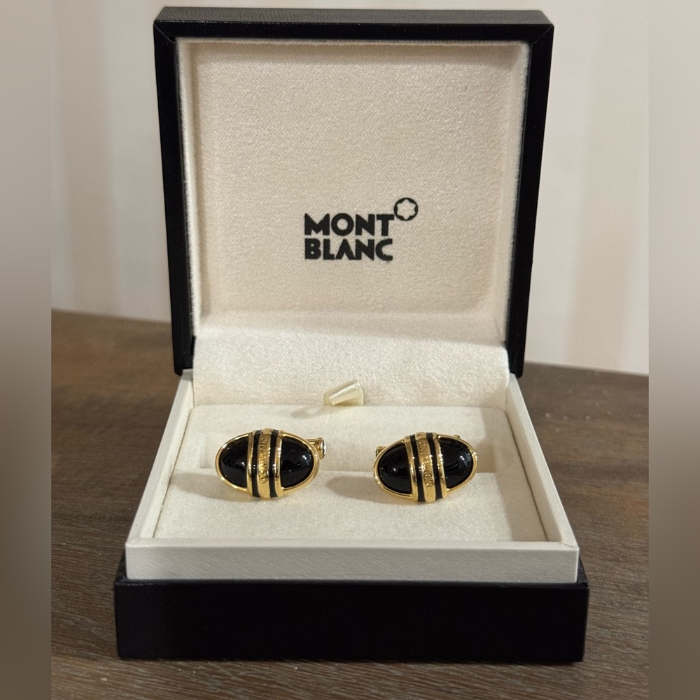 Mont Blanc Solitaire Onyx & Gold-Plated Jewelry - Onyx & Gold-Plated Cufflinks